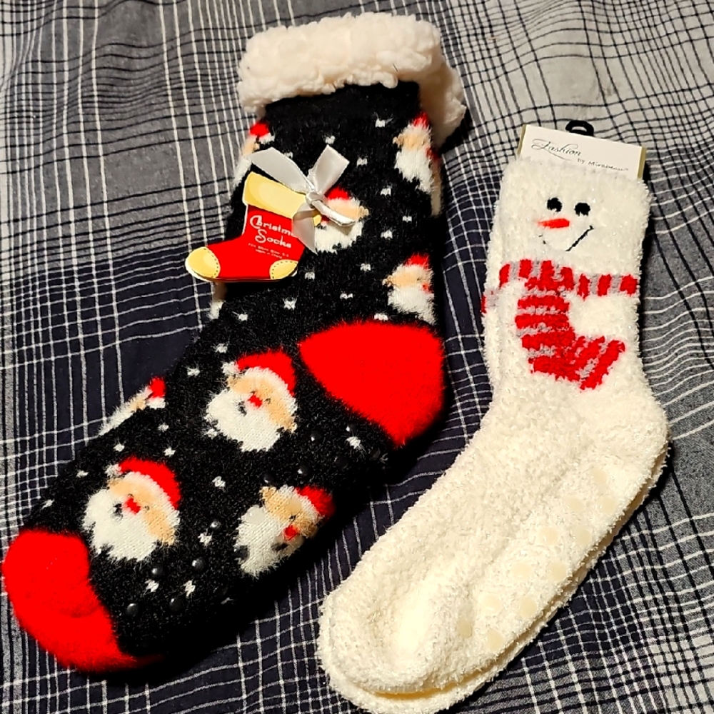 Festive Santa and Snowman Cozy Socks 2 PAIRS